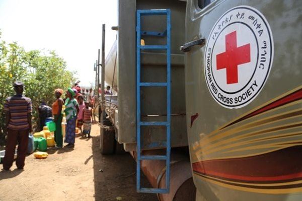 An Ethiopia Red Cross water truck in district of Kindo Koysha, Ethiopia