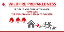 graphic that says: If there's a wildfire in your area, make sure the whole family is ready to evacuate.