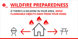 graphic that says: If there is a wildfire in your area, move flammable objects away from your home.