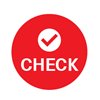 Red button with a checkmark and the word "check" in white
